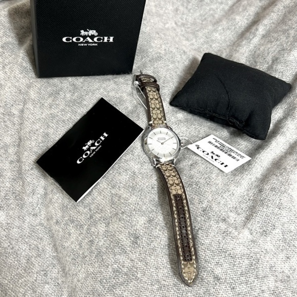 New Coach Signature Index Signature Leather Strap Watch JA1 - Picture 6 of 6